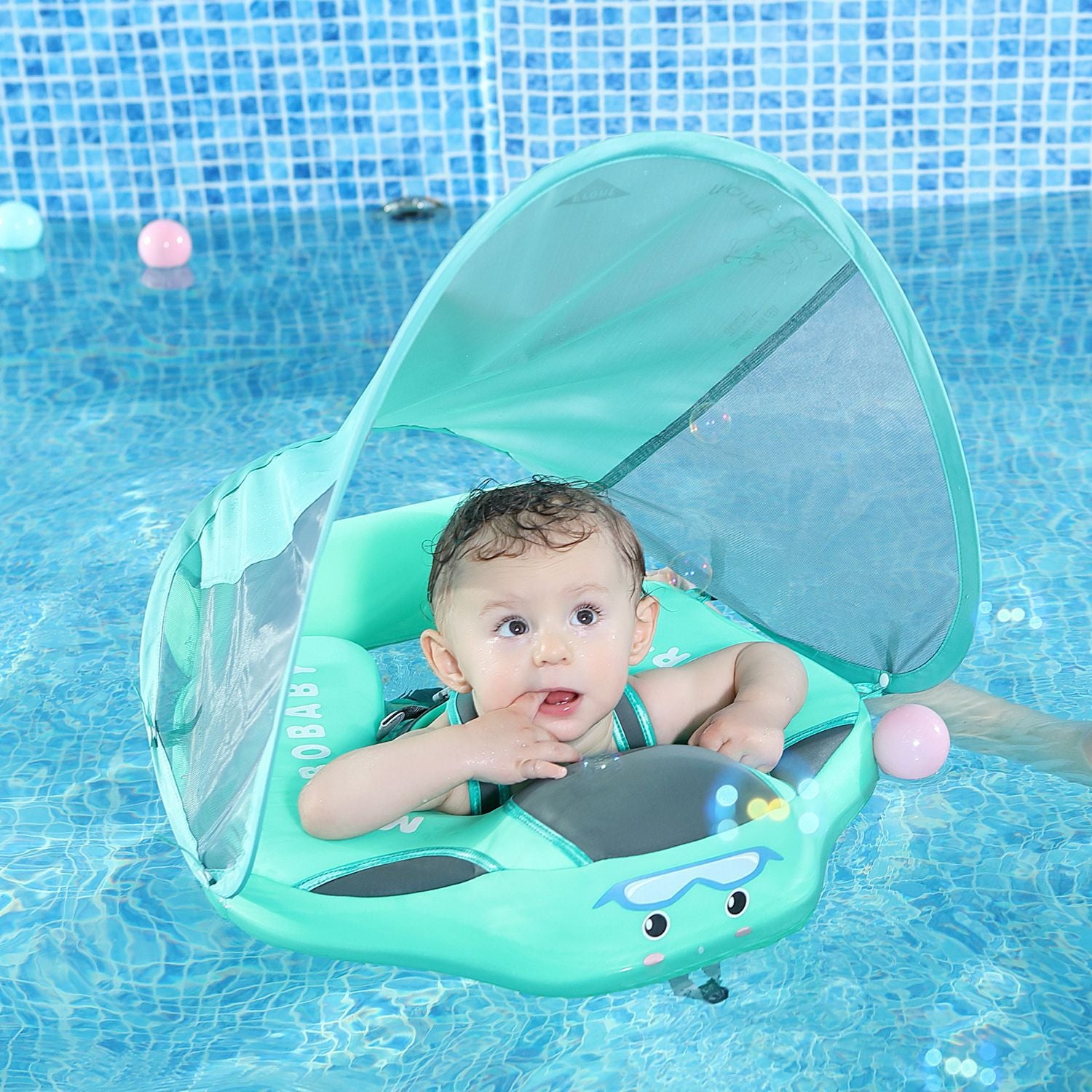 Mambobaby Baby Inflatable Swim Ring with Sun Canopy